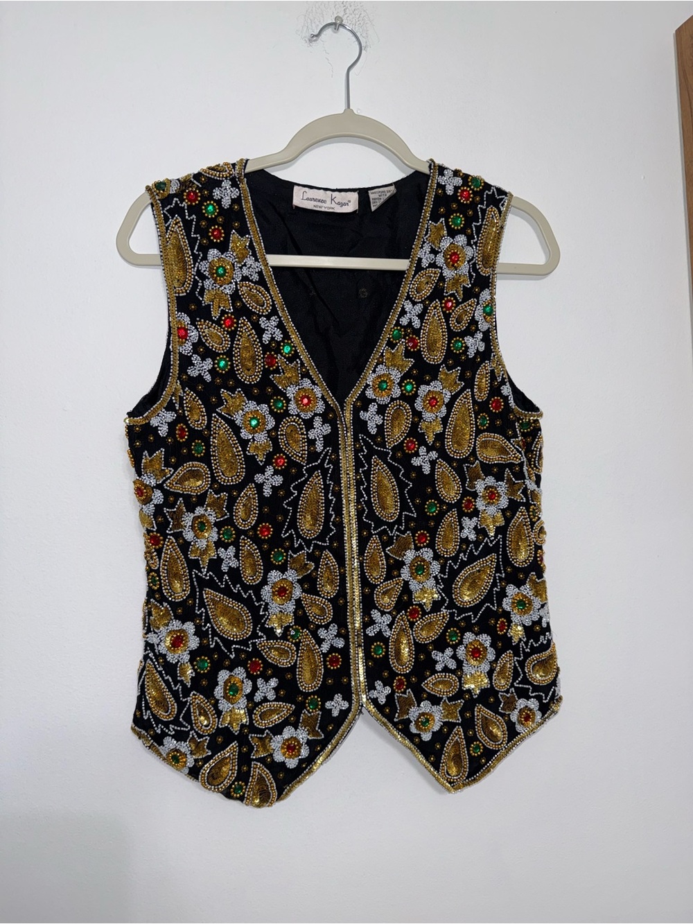 Laurence Kazar Black Beaded Embellished Vest with Gold and Multicolor Accents